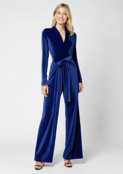 AGATA Combinaison à manches longues en velours stretch bleu foncé