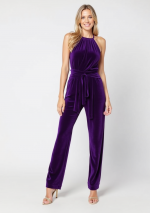 AMA Paarse donkere jumpsuit van stretchfluweel