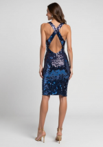 LIA Luxury robe courte à sequins avec un profond décolleté en V devant et dos
