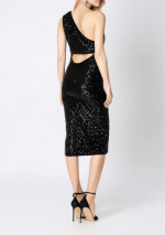 MARIN Een schouder zwarte pailletten korte jurk