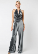 PLATA Combinaison en velours gris foncé à décolleté descendu et dos semi-recouvert