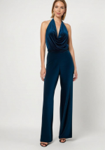 „SABA“ – jumpsuit aus dunklem Samt mit tiefem Ausschnitt und halbbedecktem Rücken