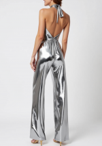 META Combinaison métallisée Silver en lamé avec décolleté dos nu en V