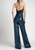 TALE Combinaison bleue à sequins avec encolure descendue et dos semi-couvert