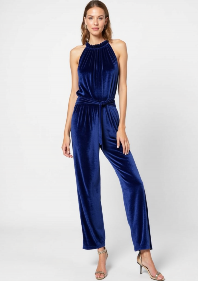 KOYI Combinaison bleu foncé en velours stretch