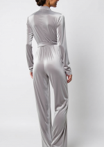 BARODA Zilverkleurige jumpsuit met lange mouwen van stretchfluweel