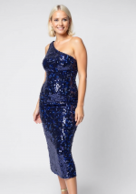 HELENA One shoulder dark blue sequins short dress
