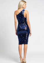 HELENA Vestido corto de lentejuelas azul oscuro de un hombro