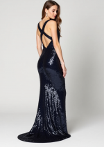 MARAV Robe longue noire à sequins et décolleté V profond