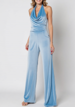 AQUA velvet jumpsuit with drop neck with semi-covered back