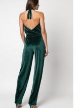 ESME Green velvet jumpsuit with drop neck with semi-covered back