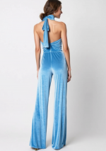 AQUA velvet jumpsuit with drop neck with semi-covered back