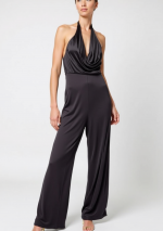 GEMA Schwarzer jumpsuit mit tiefem Ausschnitt und halbem Ausschnitt hinten