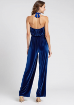 ARCA Blue Navy-Samtjumpsuit mit tiefem Ausschnitt und halbbedecktem Rücken