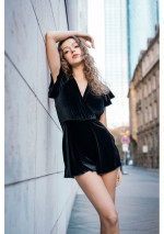 KARBO Black stretch velvet playsuit