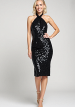 LETI Schwarzes, kurzes Neckholder-Kleid mit Pailletten