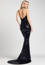 JUNO Langes Kleid mit Stretch-Pailletten, hinten unbedeckt (V-Schnitt)