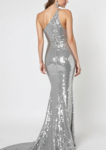 HESTIA Robe longue asymétrique asymétrique argentée