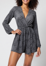 ROLA playsuit met mini zwarte stippen en lange mouwen