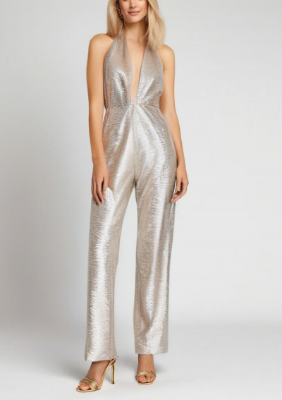 HYEDA Mono halter champán con escote profundo y textura con estampado animal de serpiente