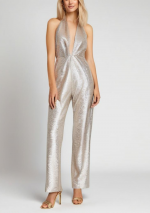HYEDA Champagne halter jumpsuit met diepe halslijn en slangenprint met dierenprint