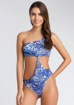 ZAFIRA Witte trikini met blauwe palmprint