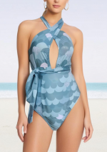 FRESCO Light blue one-piece swimsuit with scale print