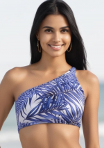 KUNZITA Top de un hombro con estampado de palmera blancas y azules