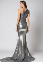 ROMINA Robe longue plissée à paillettes et lame asymétrique