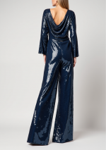DELEITE Petrol blue long-sleeved sequin jumpsuit