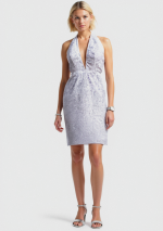 ANAQA vestido blanco de lentejuelas con escote profundo en V, diseño halter y espalda destapada