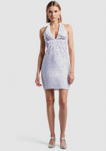 MINI ECLAT Witte Paillettenjurk met Halter V-Hals en Halfopen Rug