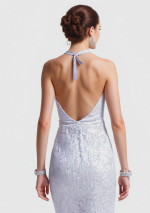 AURORA Robe Blanche Courte à Sequins avec Top Croisé et Col Halter