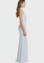 BIANCA Long white sequin dress with a high neck and semi-open back
