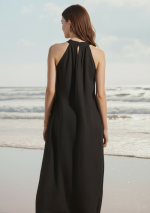 NOCHE, long black sleeveless linen dress