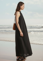 NOCHE, long black sleeveless linen dress