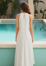 PURA long white linen dress with V-neck and sleeveless design