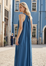 EQUI, robe longue bleue en lin sans manches