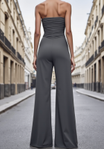 TANIA Jumpsuit gris oscuro con drapeado y bota recta