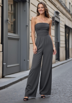 TANIA Jumpsuit gris oscuro con drapeado y bota recta