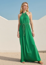 HOJA Green dress in soft lycra with a belt and adjustable ties at the neck and waist.