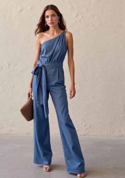 ETIKA blauer asymmetrischer Jumpsuit mit weitem Bein