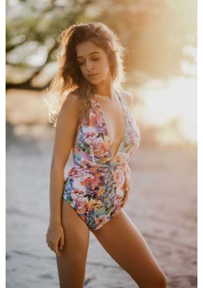 AQUARE Einteiliger Badeanzug mit Blumenaufdruck