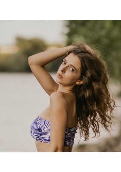 KUNZITA white and blue one shoulder top with palm tree print