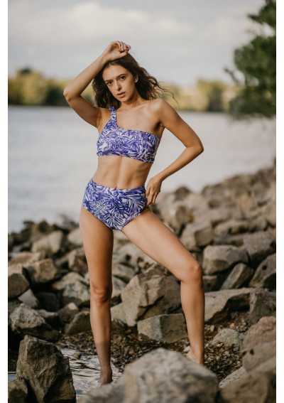 KUNZITA Braguita talle alto con estampado de palmeras blanco y azul