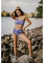 KUNZITA Culotte taille haute imprimé palmiers blanc et bleu