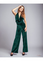 ESME Groene fluwelen jumpsuit met verlaagde hals en halfbedekte rug
