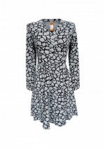 GEA Short mint green dress with geometric figures, v-neck semi-round skirt.