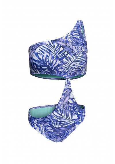 ZAFIRA White trikini with blue palm print