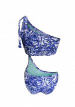 ZAFIRA Trikini blanco con estampado de palmeras en azul